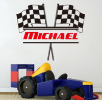 Kids Wall Decal Stickers - Personalized Name: Racing Checkered Flag