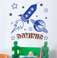 Kids Wall Decal Stickers - Personalised Name: Outer Space Rocket