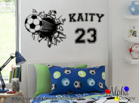 Kids Wall Decal Stickers - Personalised Name: Soccer ball smashing